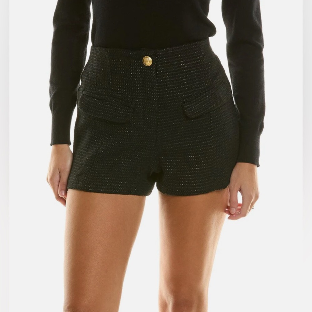 bishop + young Black High Waist Shorts with gold stitching